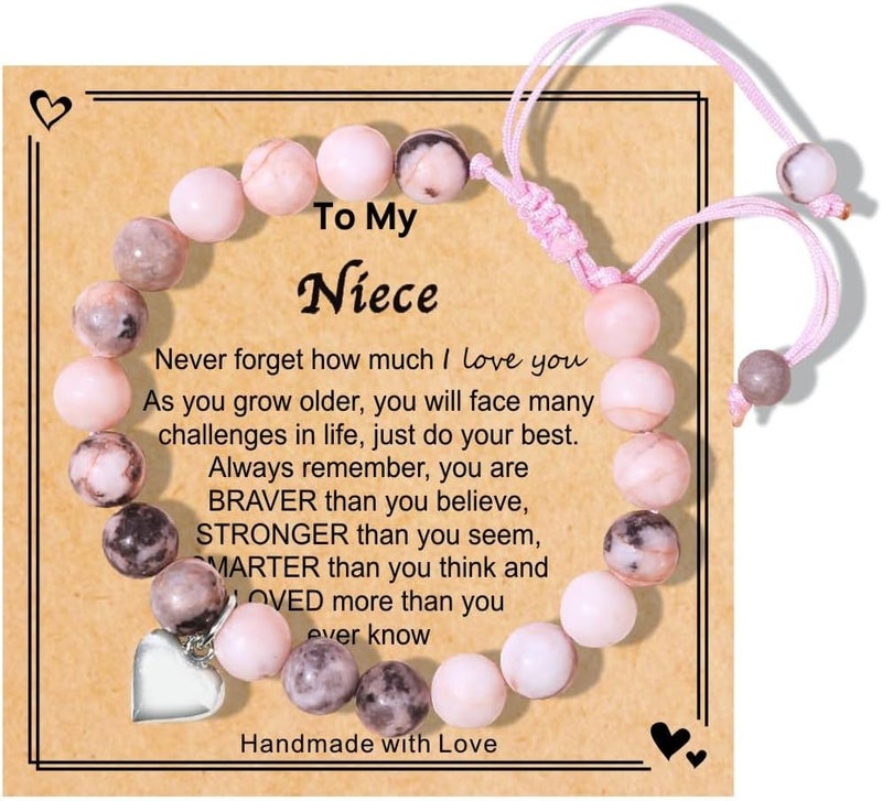 Chuchoter To My Daughter/Granddaughter/Niece Bracelet,Sweet Heart Natural Stone Beaded Bracelet For girl,Birthday Christmas Valentines Graduation Gifts for girl - Image 1